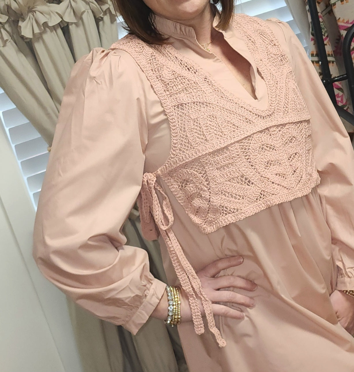 Crochet Vest Babydoll Shirt Dress