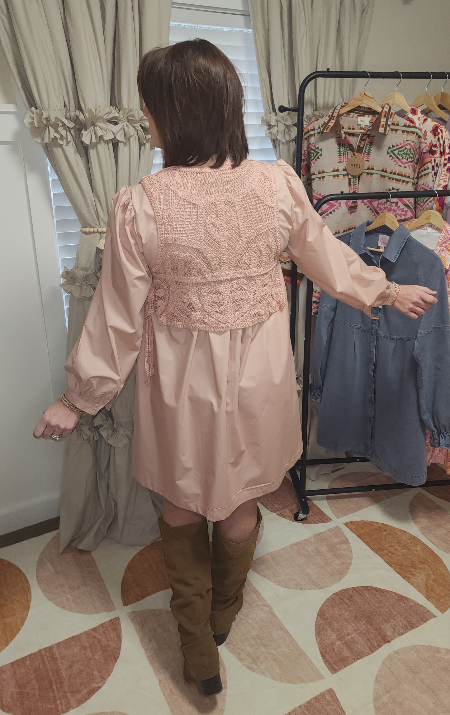 Crochet Vest Babydoll Shirt Dress