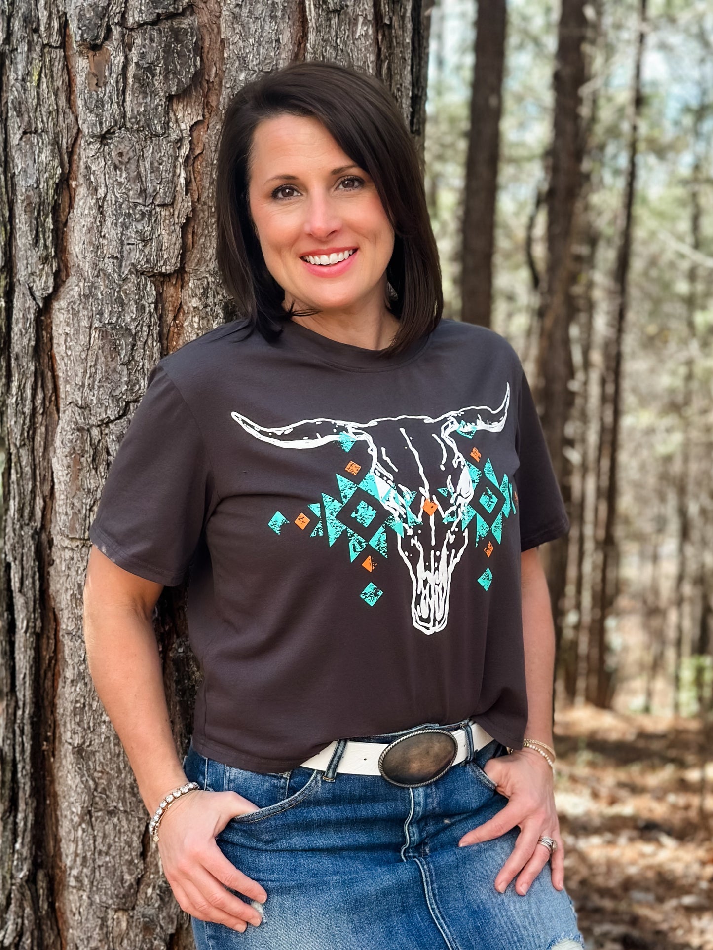 Vintage Bull Skull Cropped T-shirt