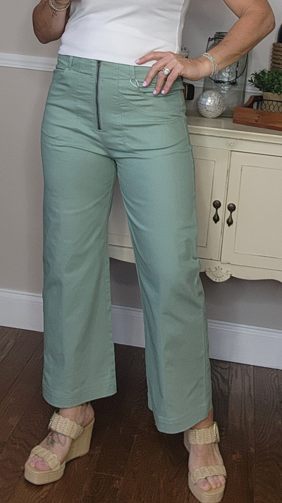 Cropped Exposed Zipper Pants