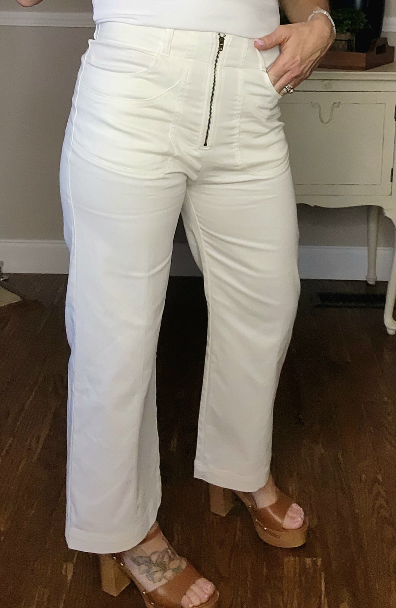 Cropped Exposed Zipper Pants