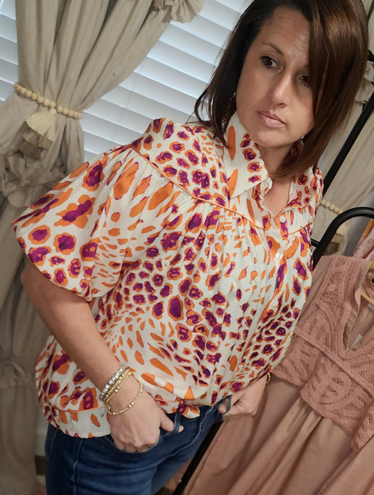 Leopard Print Button Down Blouse