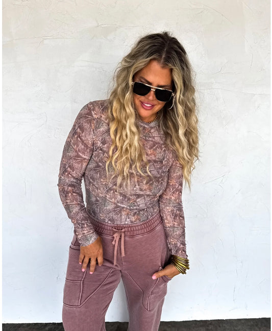Moxie Camo Mesh Top