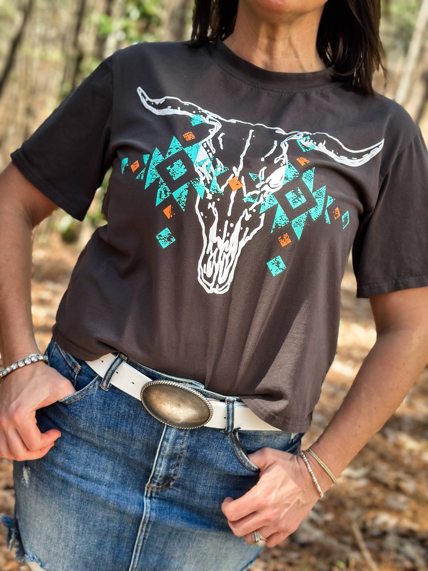 Vintage Bull Skull Cropped T-shirt