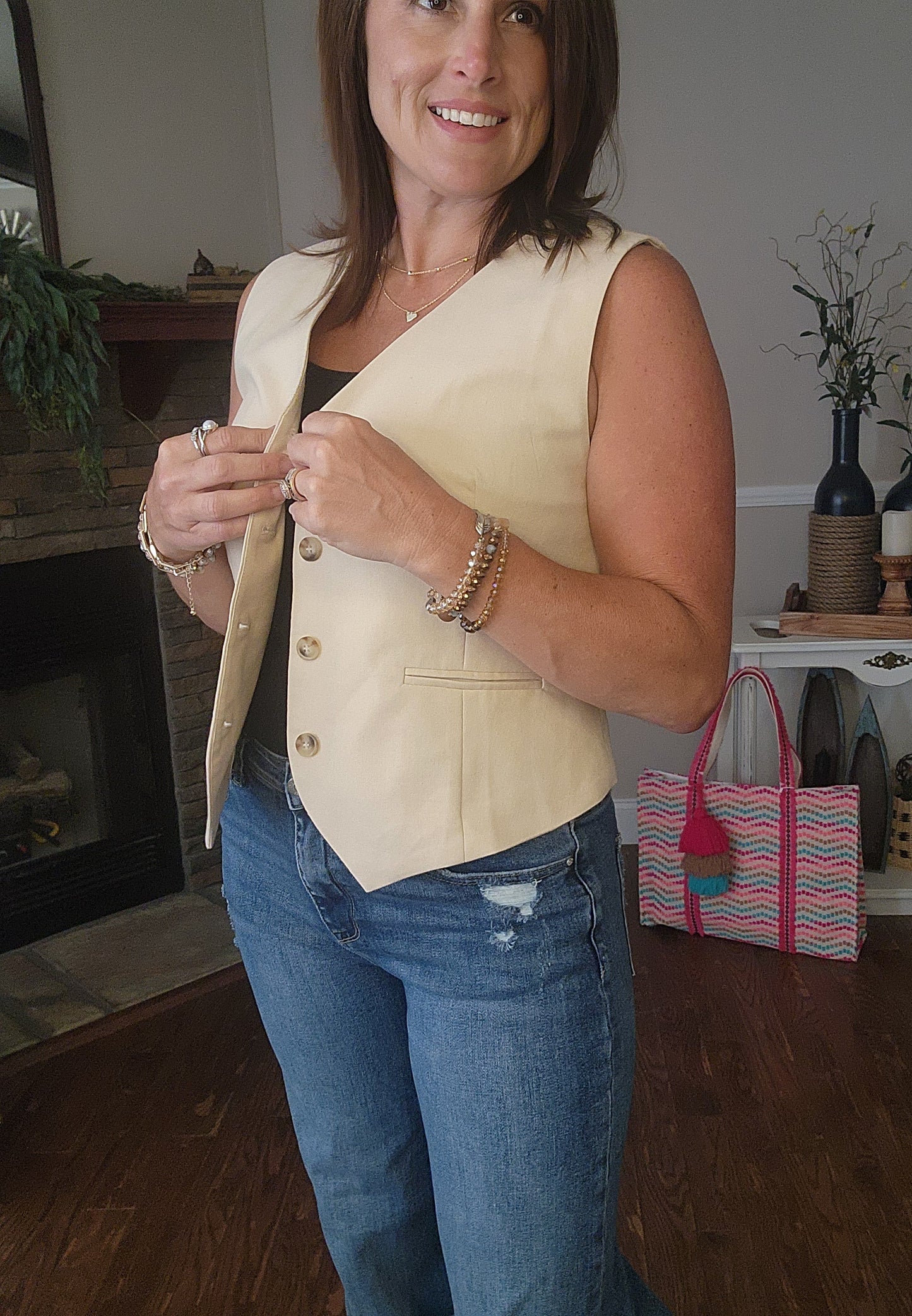 Button Front Vest Top