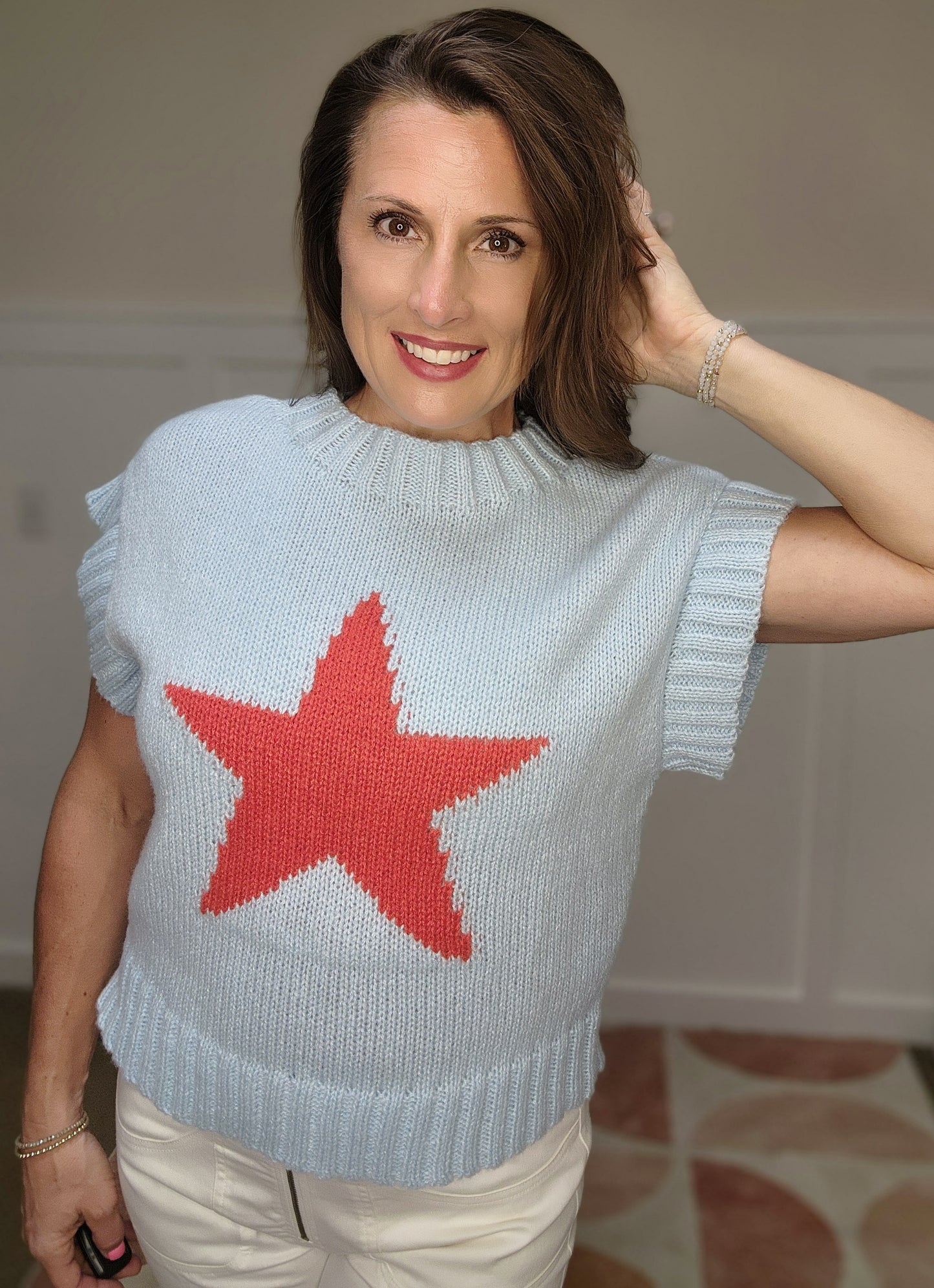 Star Drop Shoulder Knit Top