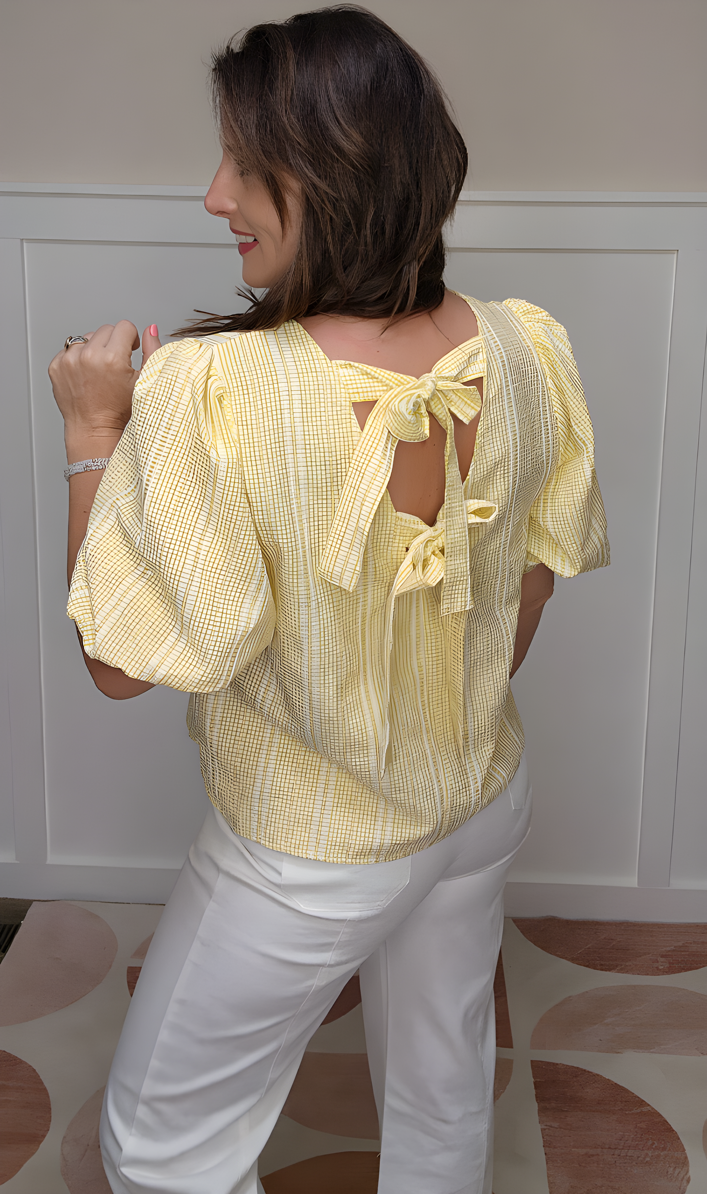 The Bella V-back Plaid Blouse