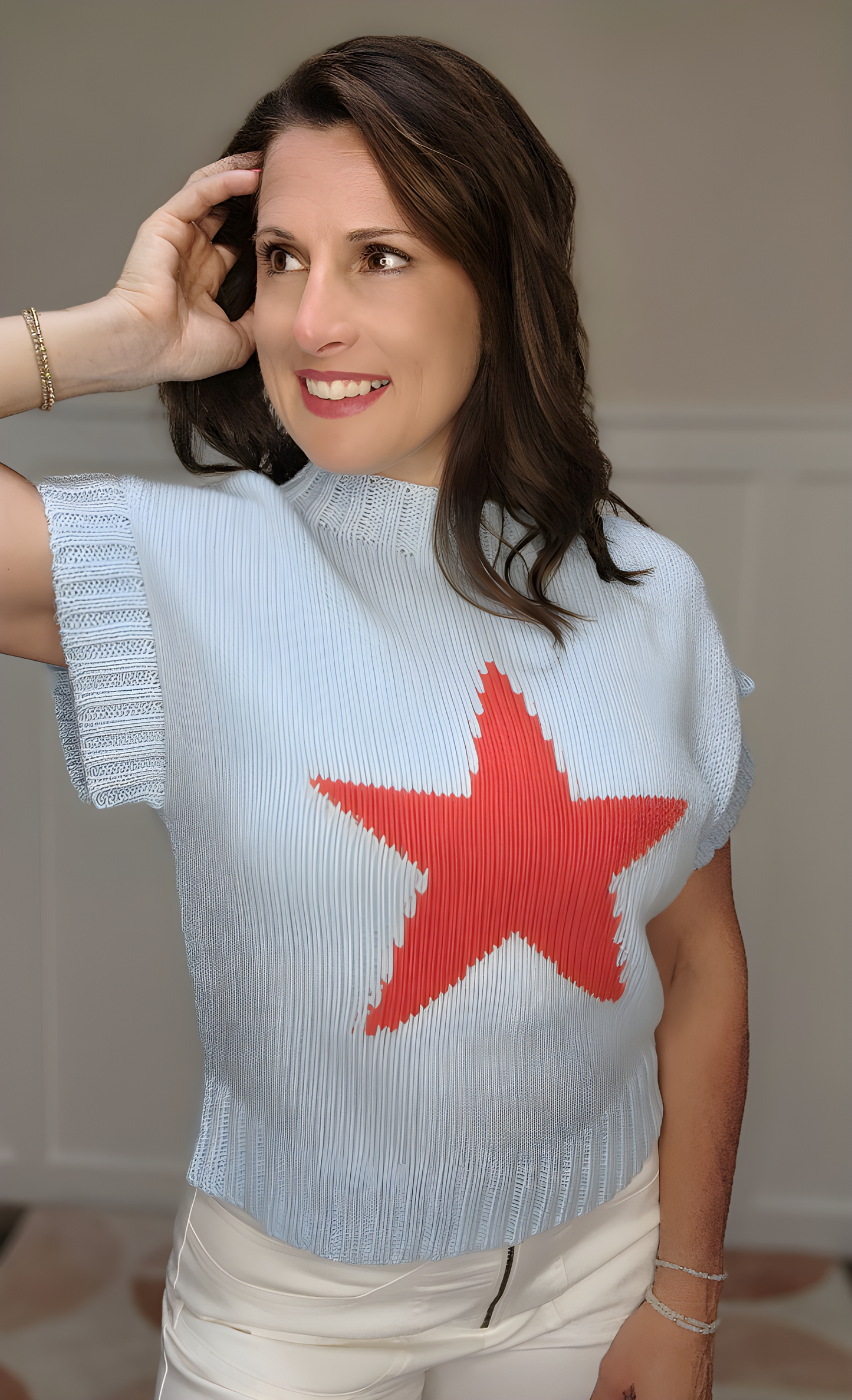 Star Drop Shoulder Knit Top