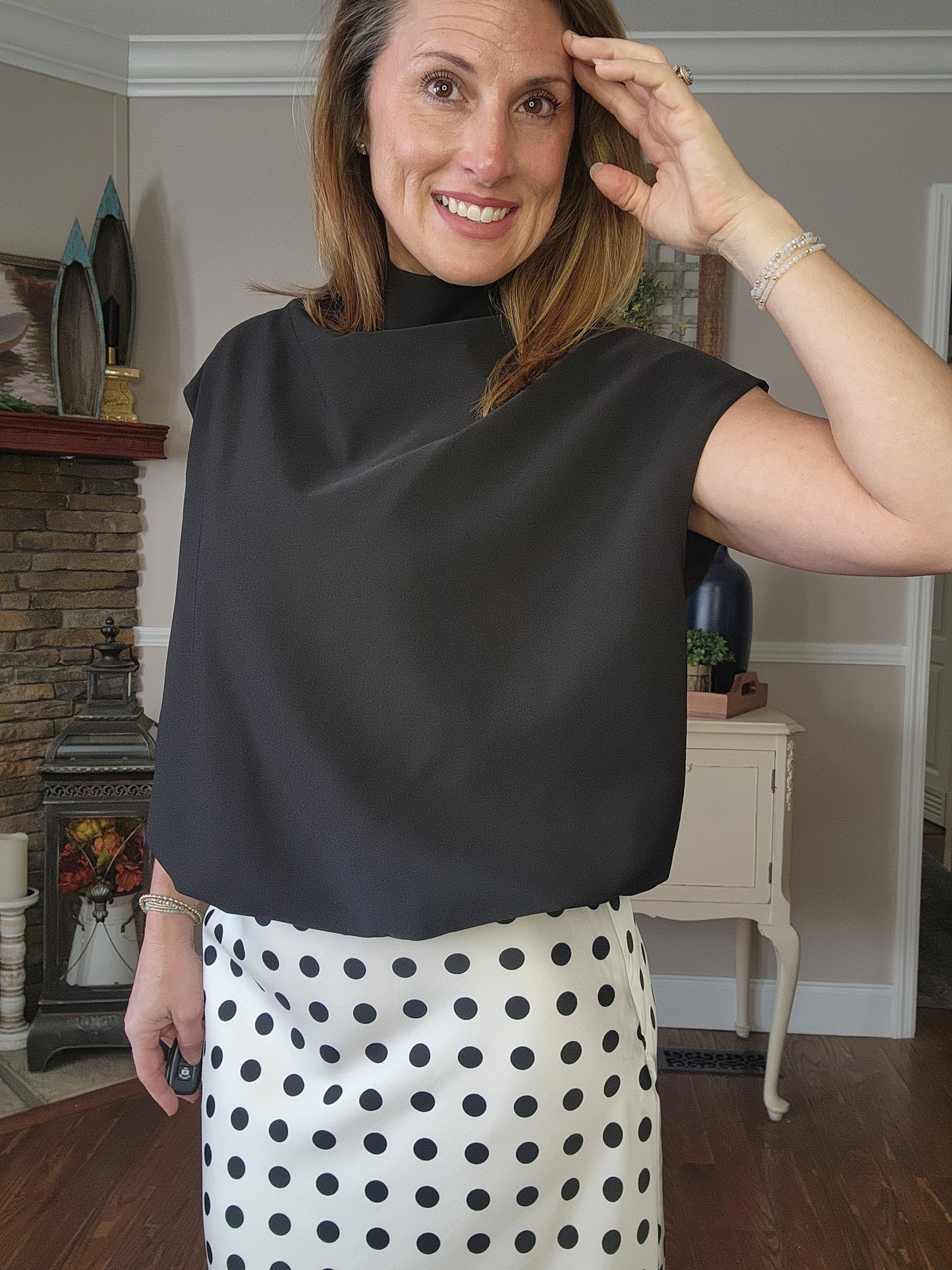 Mock Neck Balloon Top/Black