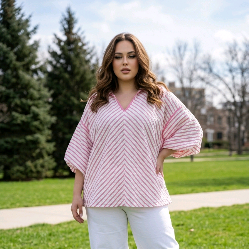 Chevron Striped Collared Blouse
