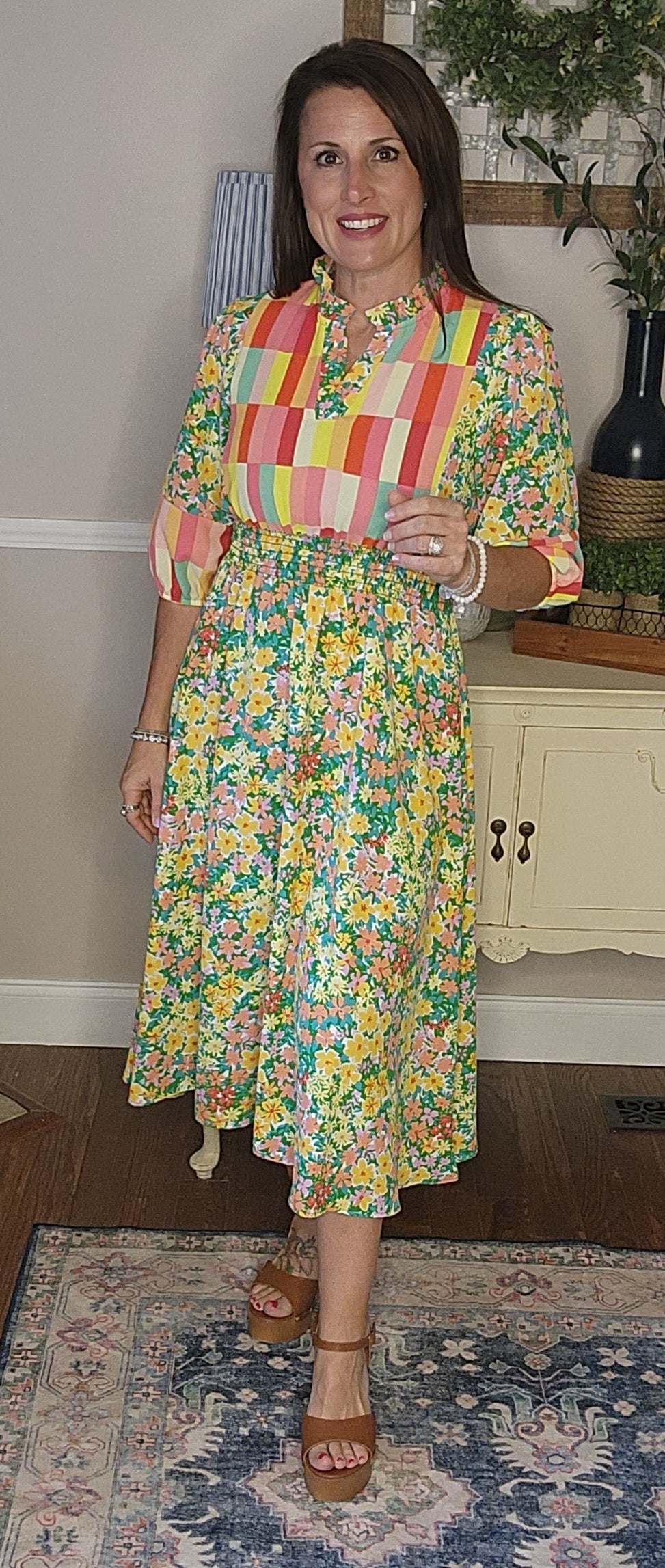 Color Block Yoke/Floral Dress