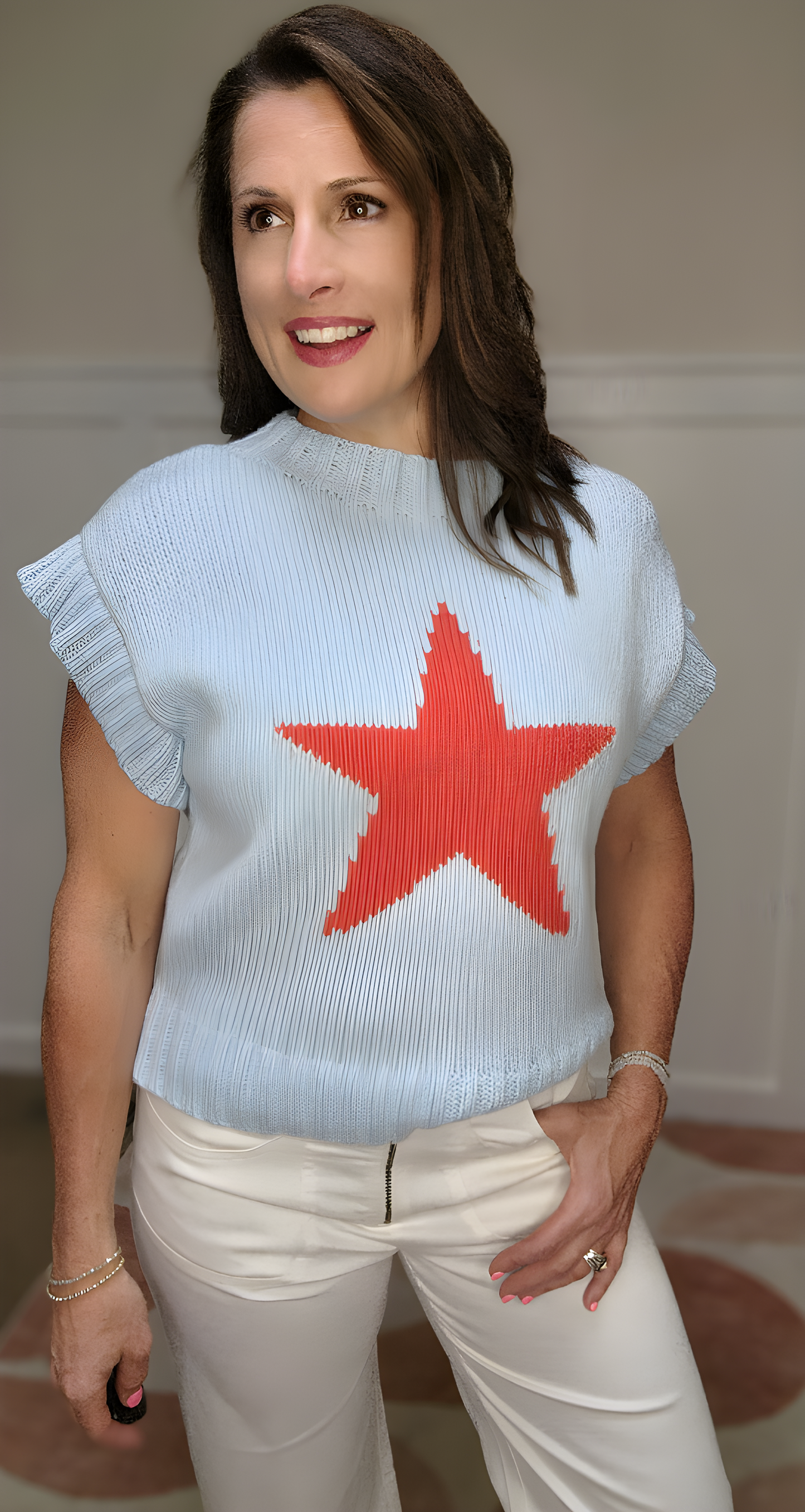 Star Drop Shoulder Knit Top