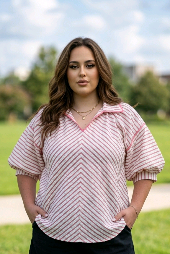 Chevron Striped Collared Blouse