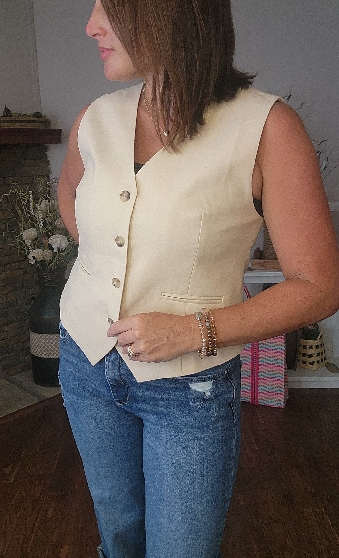 Button Front Vest Top