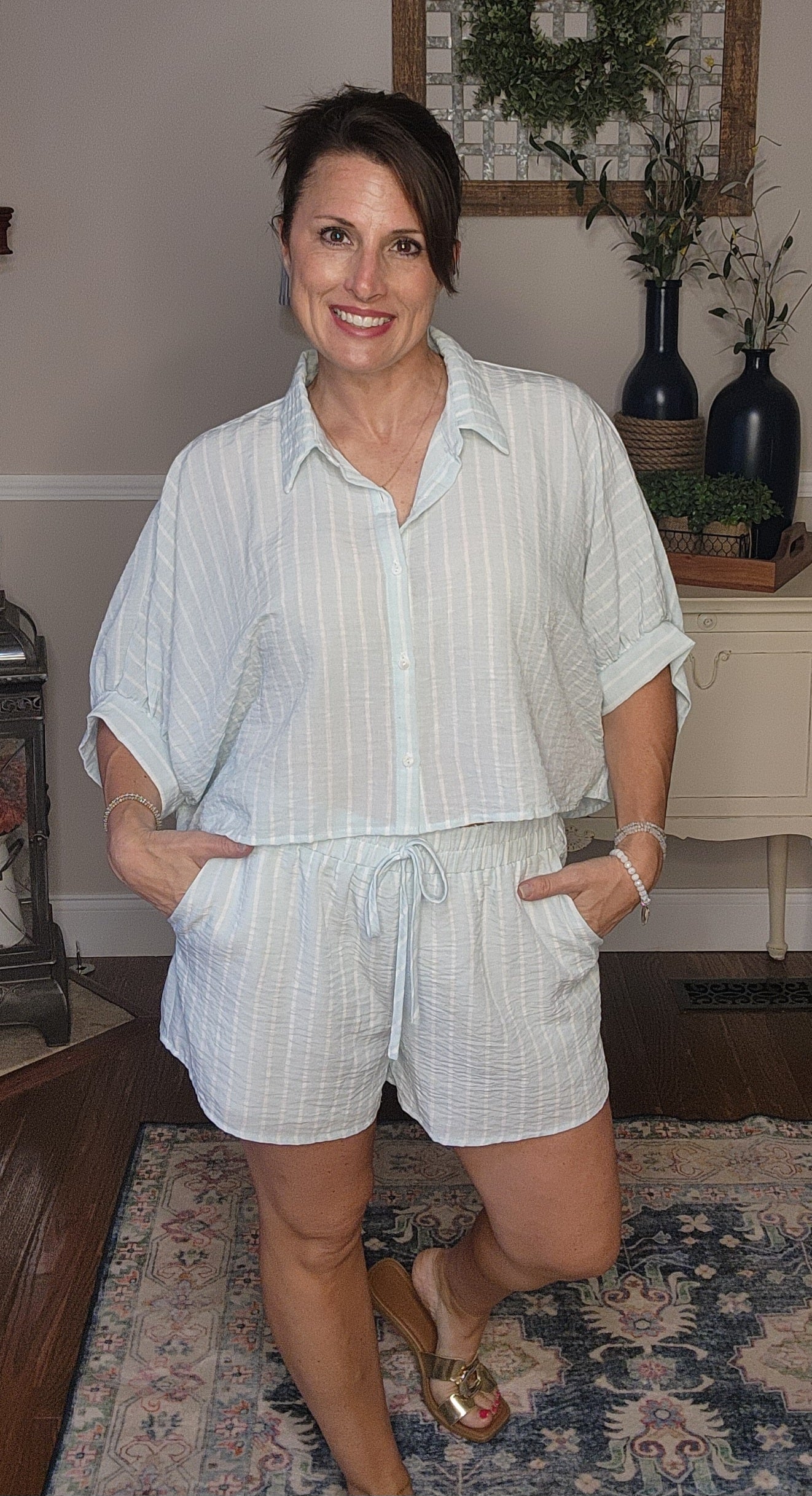 The Maisie Striped Button Down Shirt with Shorts Set