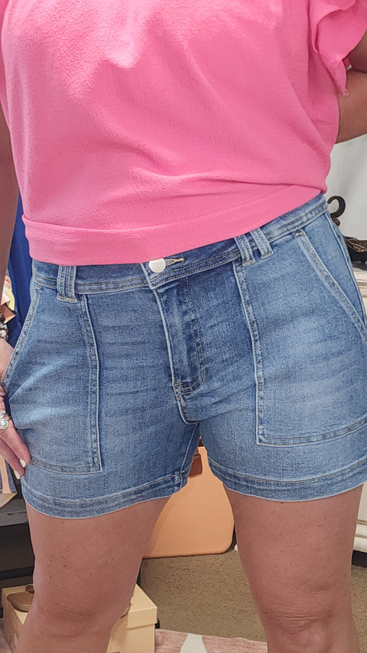 Risen High Rise Patched Front Pocket Shorts