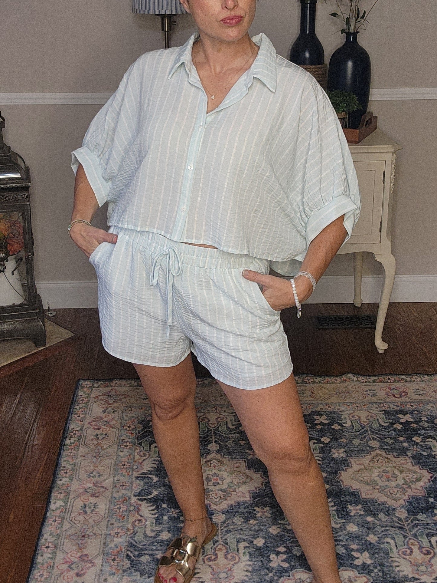 The Maisie Striped Button Down Shirt with Shorts Set